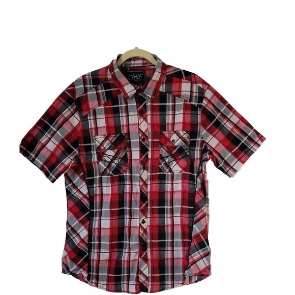 Chalc Authentic Western Shirt Men's Size Large Short Sleeve Button-Up Red Black‎ - Picture 1 of 7